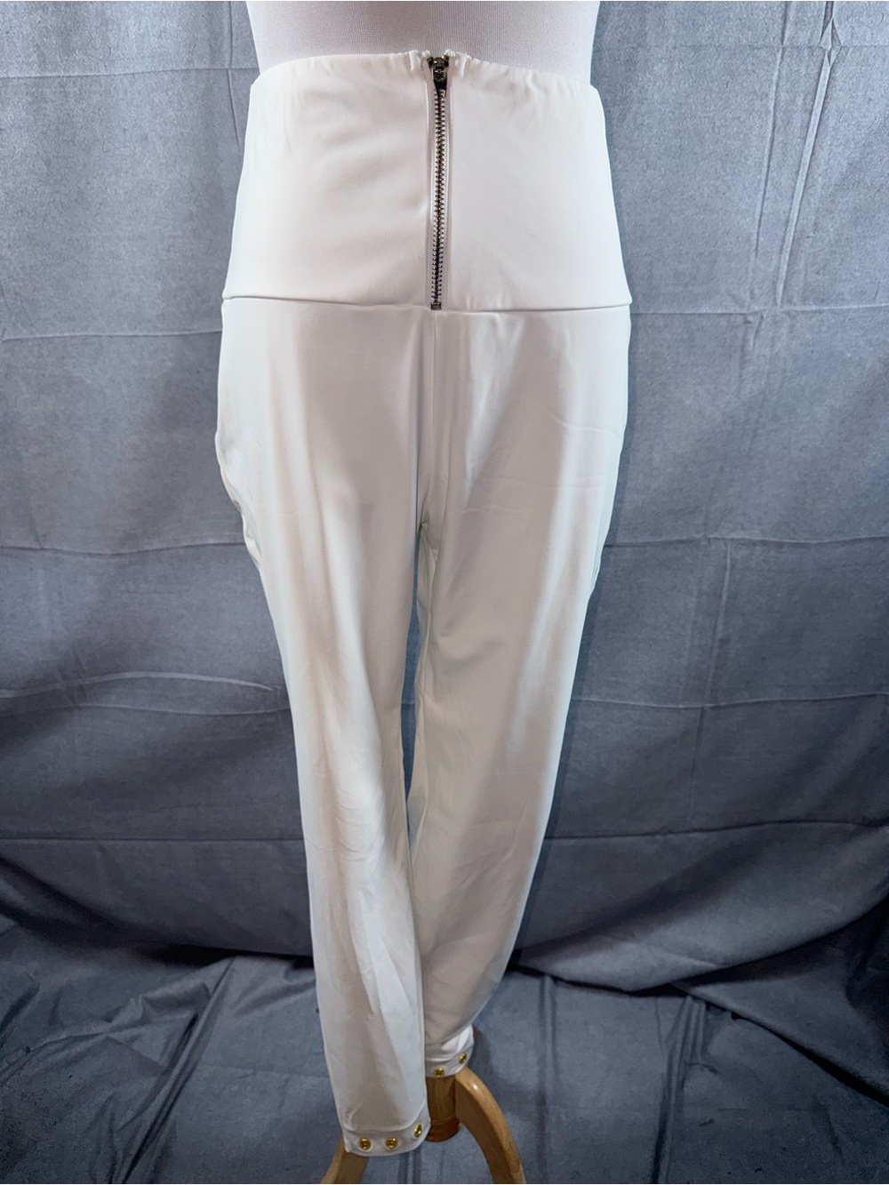 2861-High-Waist White Women's Zip-Front Pants